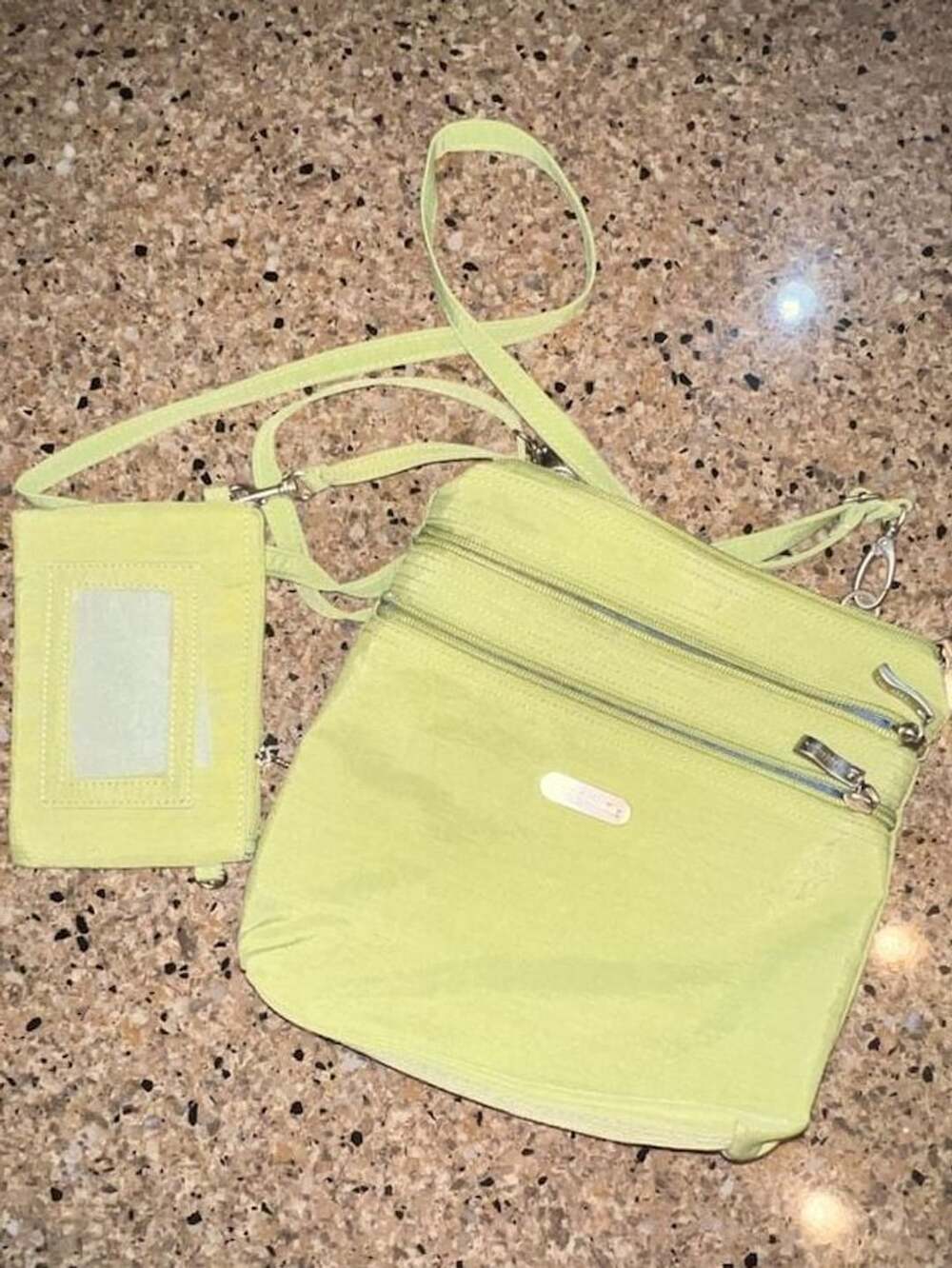 Baggallini Lime Green Nylon Crossbody Bag with Matching ID Card Holder